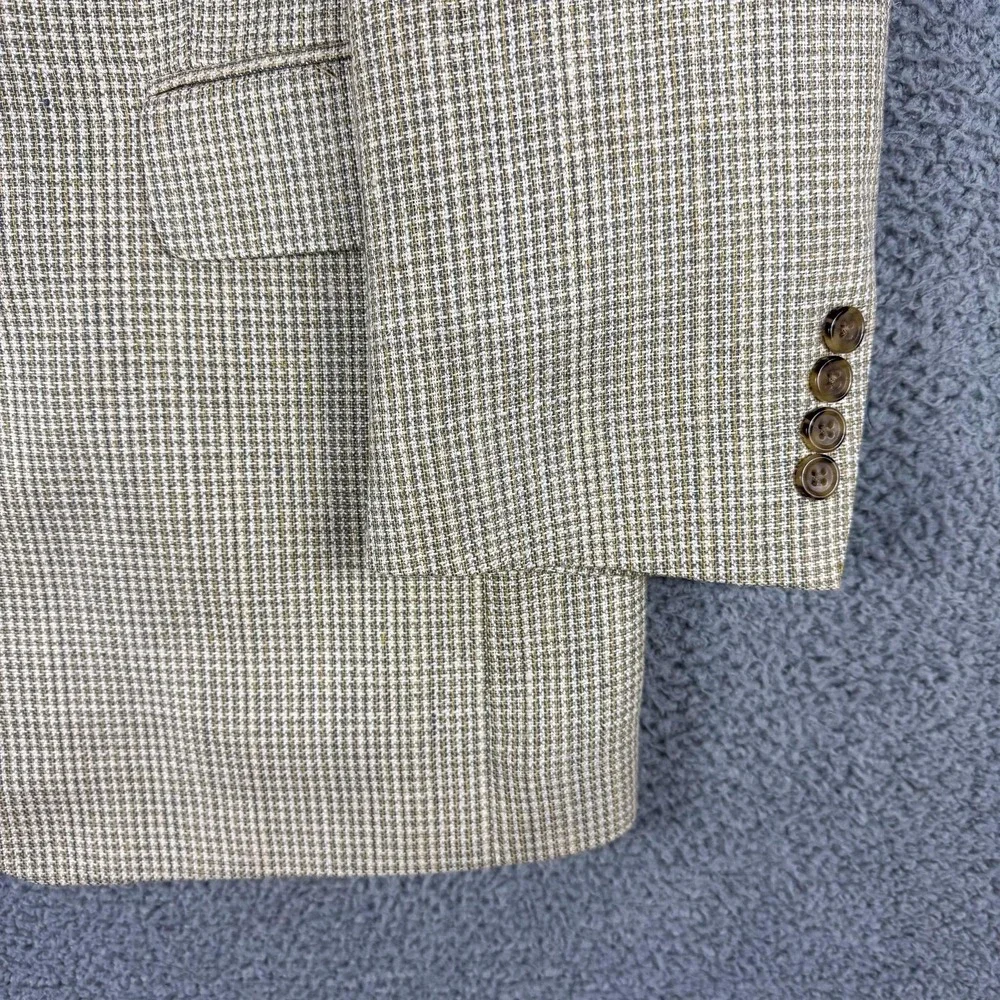 Jos A Bank Blazer Mens 42 Long Tan Tweed Check 100%‎ Silk Sport Coat Jacket Work